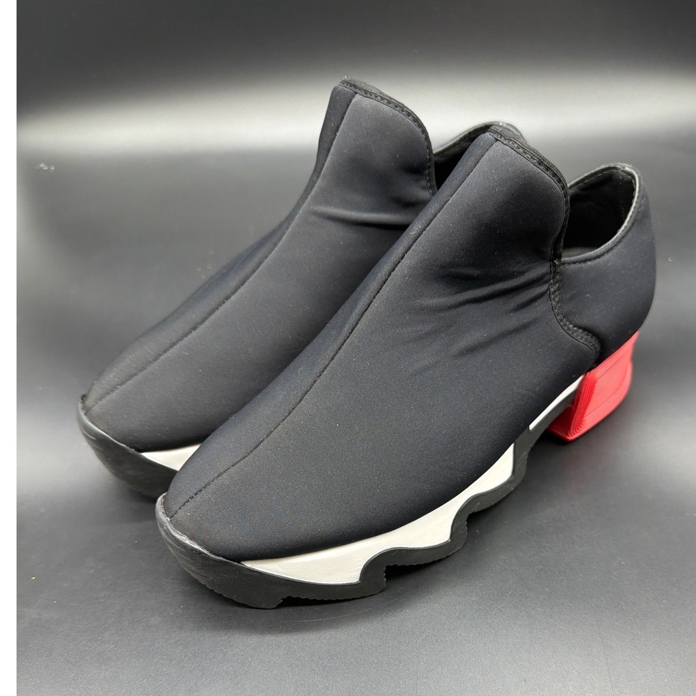 IRI New York Black Neoprene Slip On Sneakers Red Block Heel Made in Italy 35.5